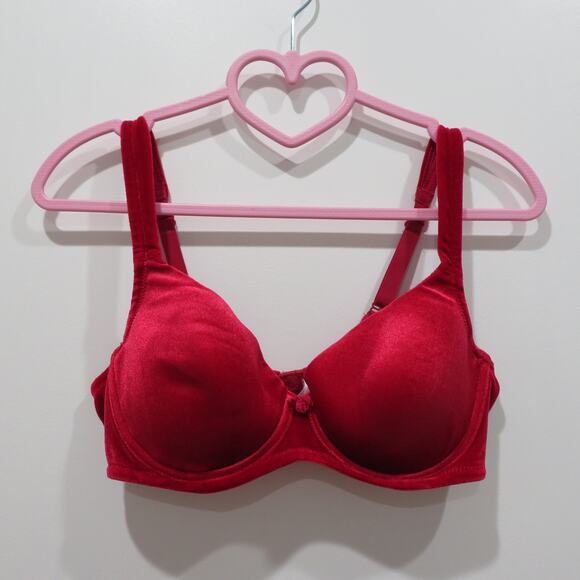 Victoria's Secret Womens Sz 34C Red Velvet Vintage Y2K Bra Lightly Lined Rose - Picture 1 of 9